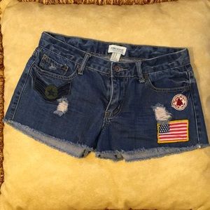 Forever21 Patriotic Patch Distressed Jean Shorts